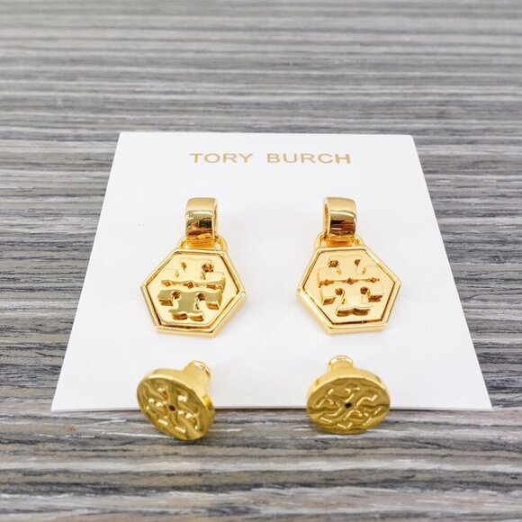 Tory Burch Mother of Pearl Geo Drop Earrings Gold OS - Picture 12 of 12